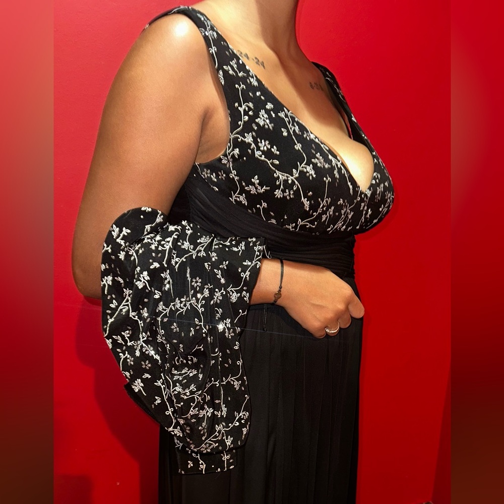 Alex Evenings Black and Silver Maxi Dress with Matching Cardigan
